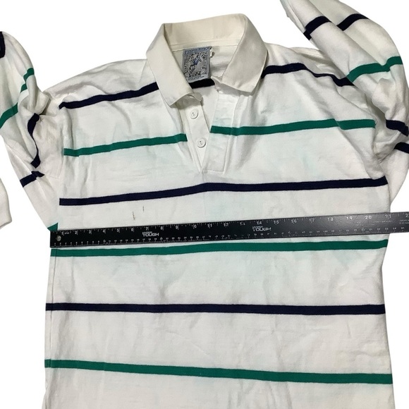 Lands’ End Men’s Authentic Rugby Shirt Striped White Polo Size Large - Picture 5 of 11